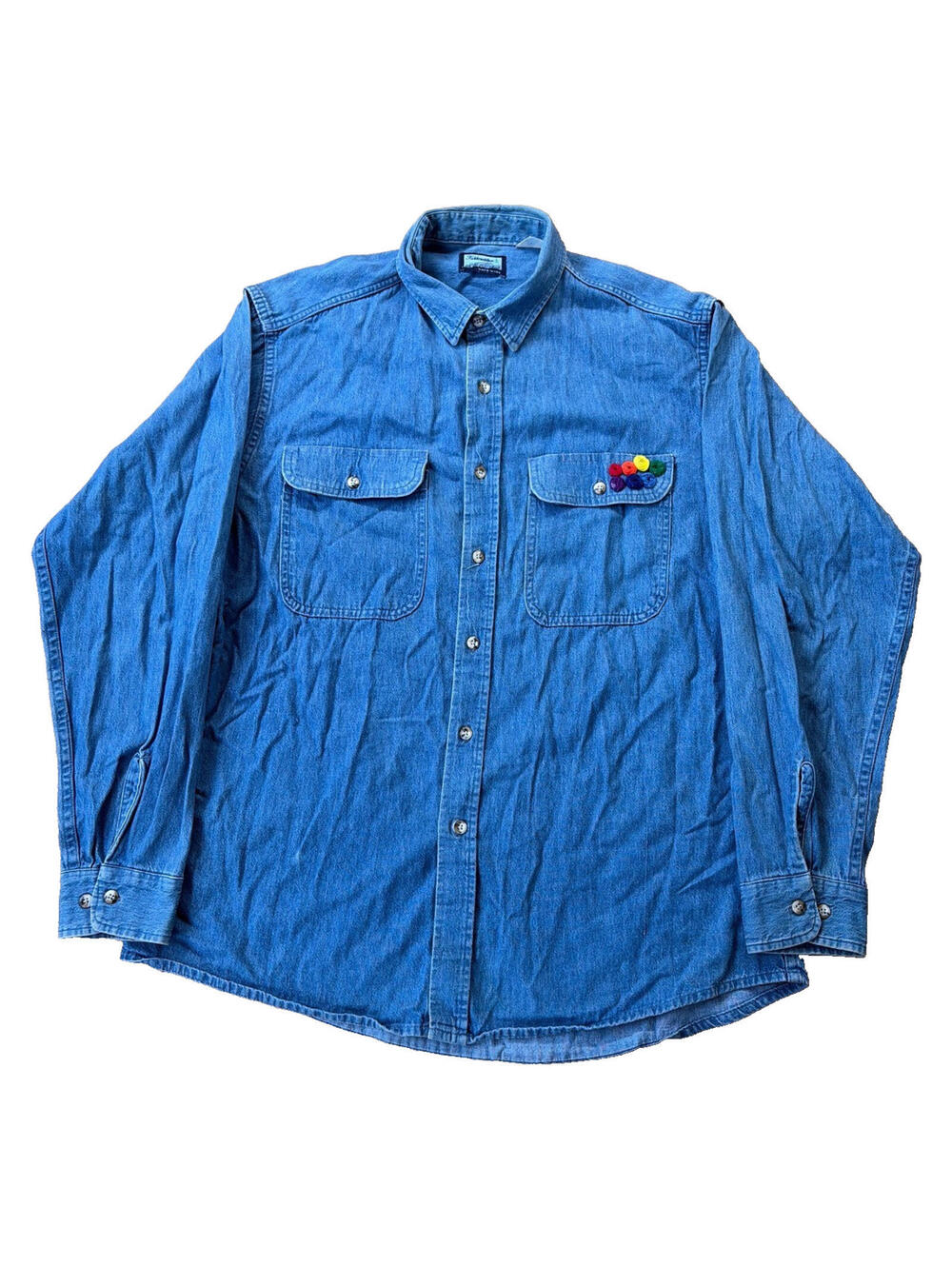 Men's Vintage Denim Fieldmaster Button Up With Custom Embroidery Shirt Size XL